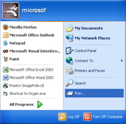 Gambar menu Run pada Windows XP